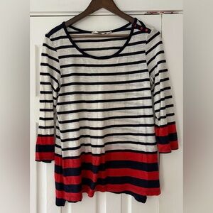 Pilcro Anthropology Striped Navy and Red‎ 3/4 Sleeve Top Size Medium EUC